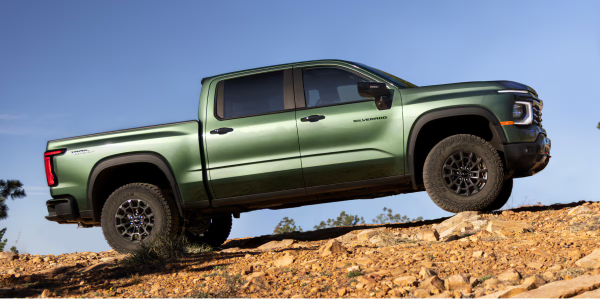 The 2027 Chevrolet Silverado 1500 going up a slope